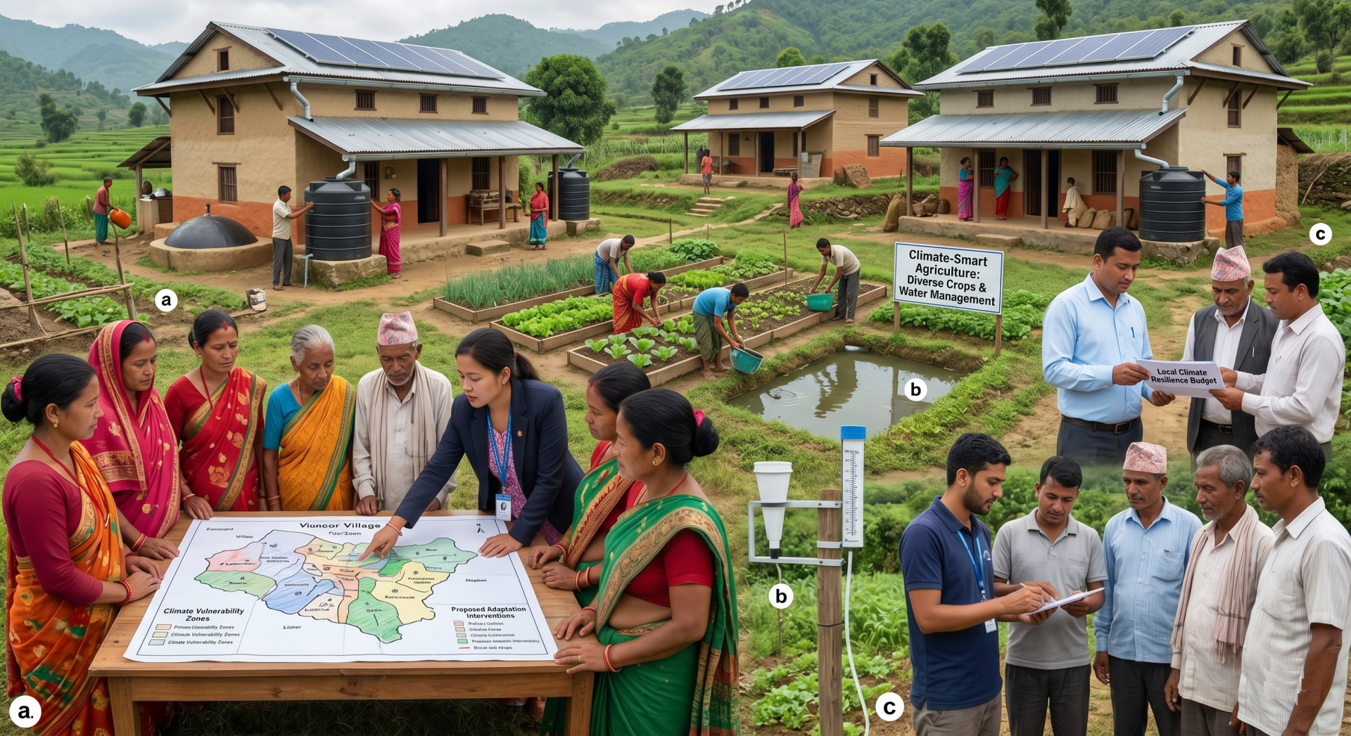 Community training on early warning systems for climate hazards in rural Nepal.
