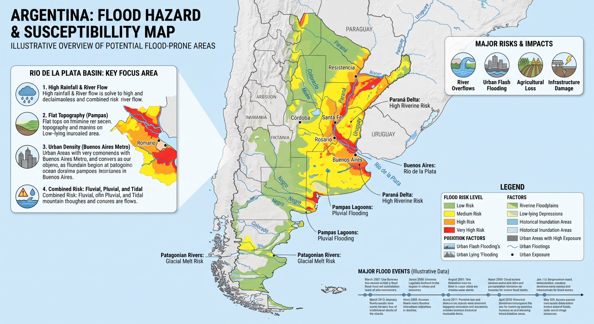 Flood hazard map of Argentina showing risk levels and flood-prone areas.